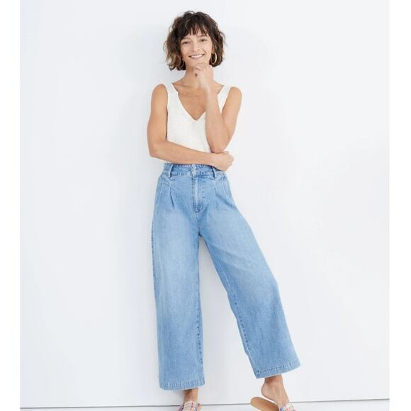 Madewell Double Pleated Wide-Leg Jeans in light wash Size 00 - Picture 1 of 6
